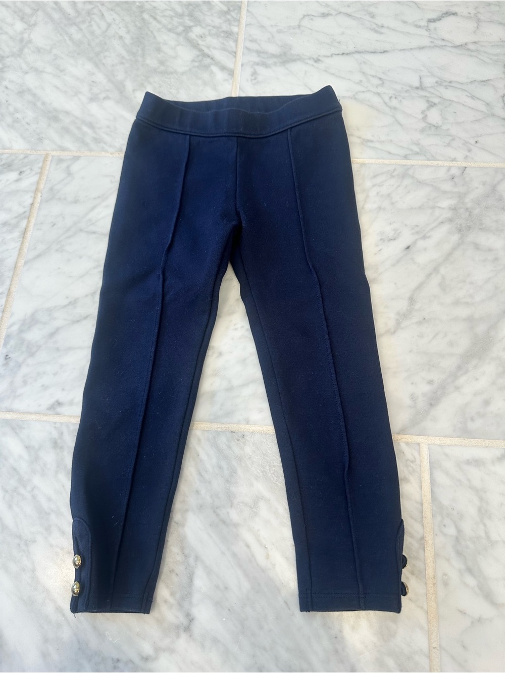 Janie & Jack Navy Knit Ponte Leggings with Button Detail